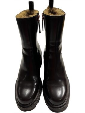 ZARA Dark Brown Fur-Lined Ankle Heeled Boots Sz-39